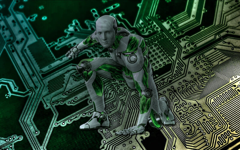 Robot on Circuit Board — Green
