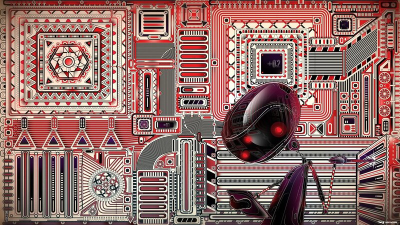 Robot on Circuit Board — Red