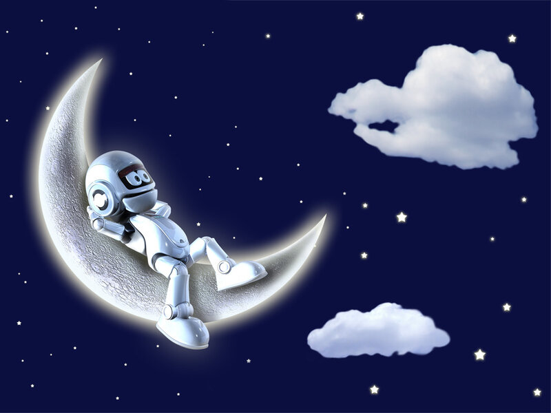 robot on crescent moon