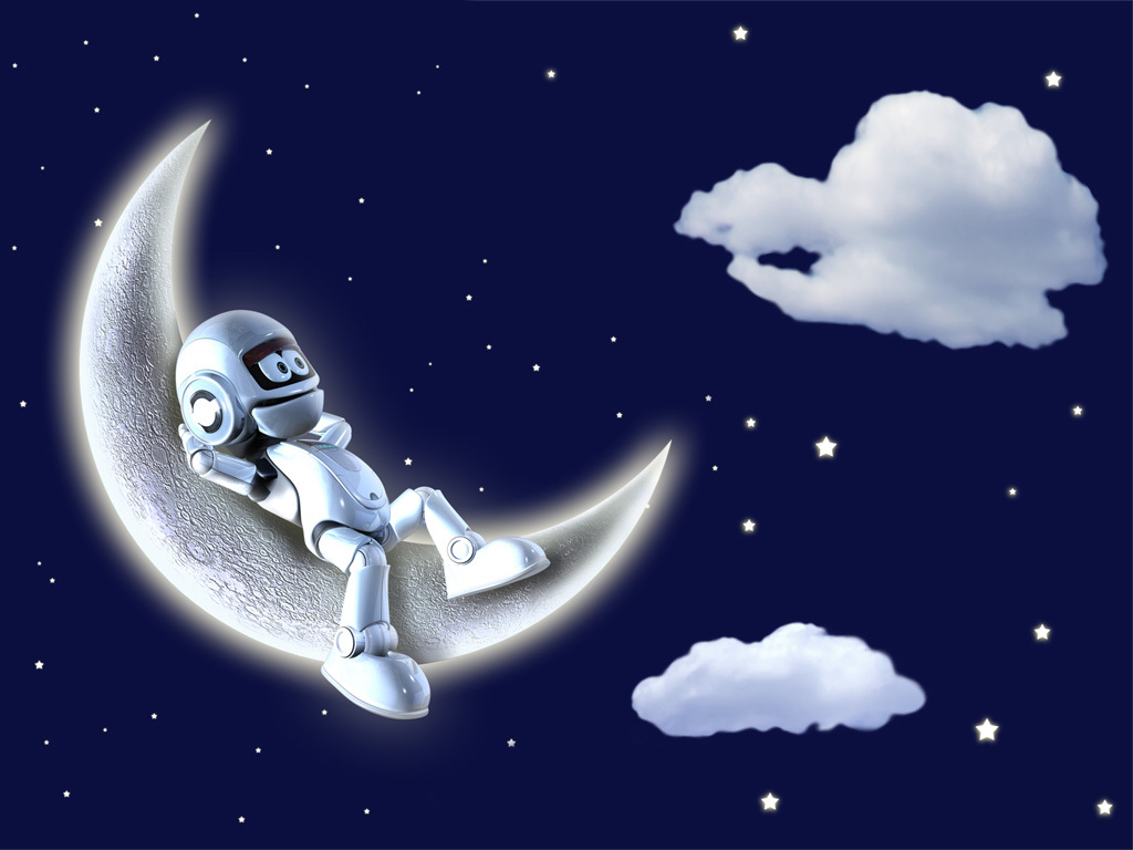 robot on crescent moon