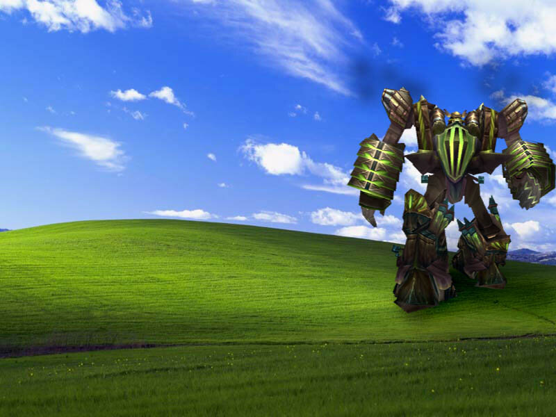 robot on green hill