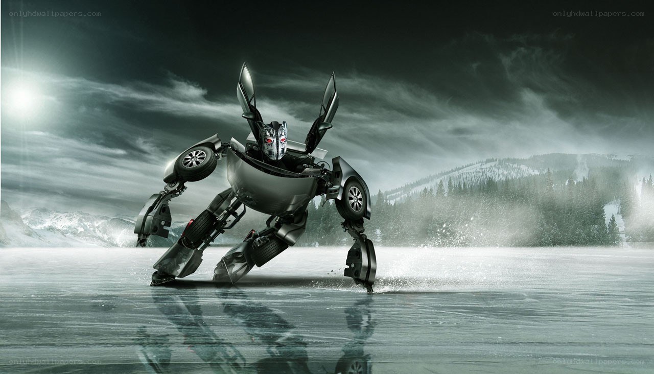 robot on icy lake