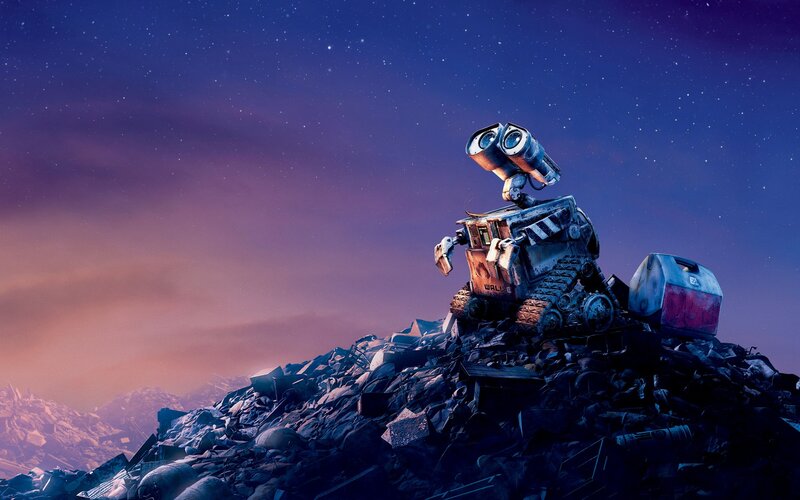 Robot on Trash Pile — Blue