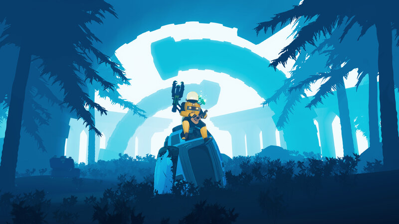 Robot Playing Guitar — Blue