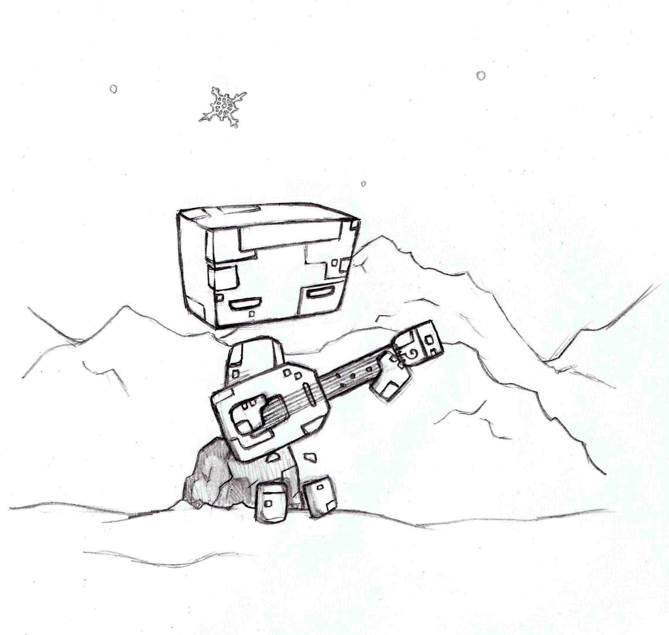 robot playing guitar in snow