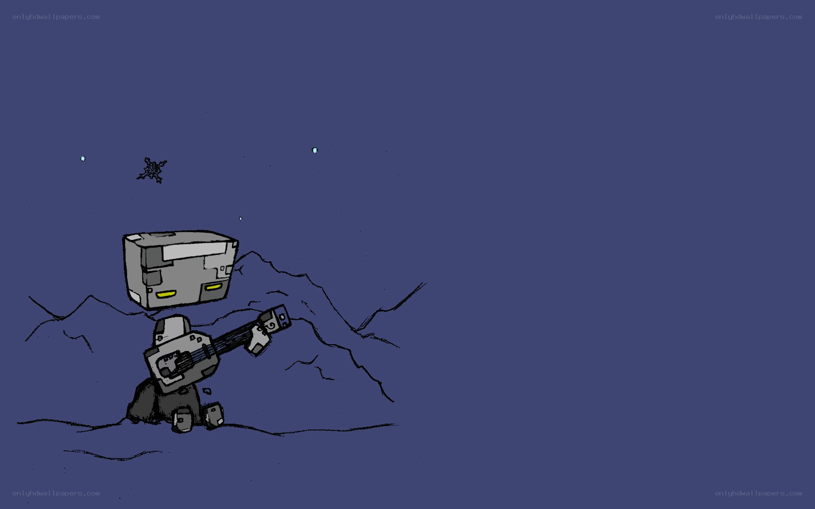 robot playing guitar on alien planet