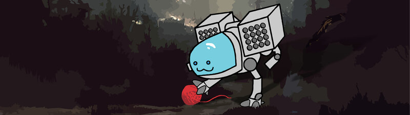 robot playing with yarn