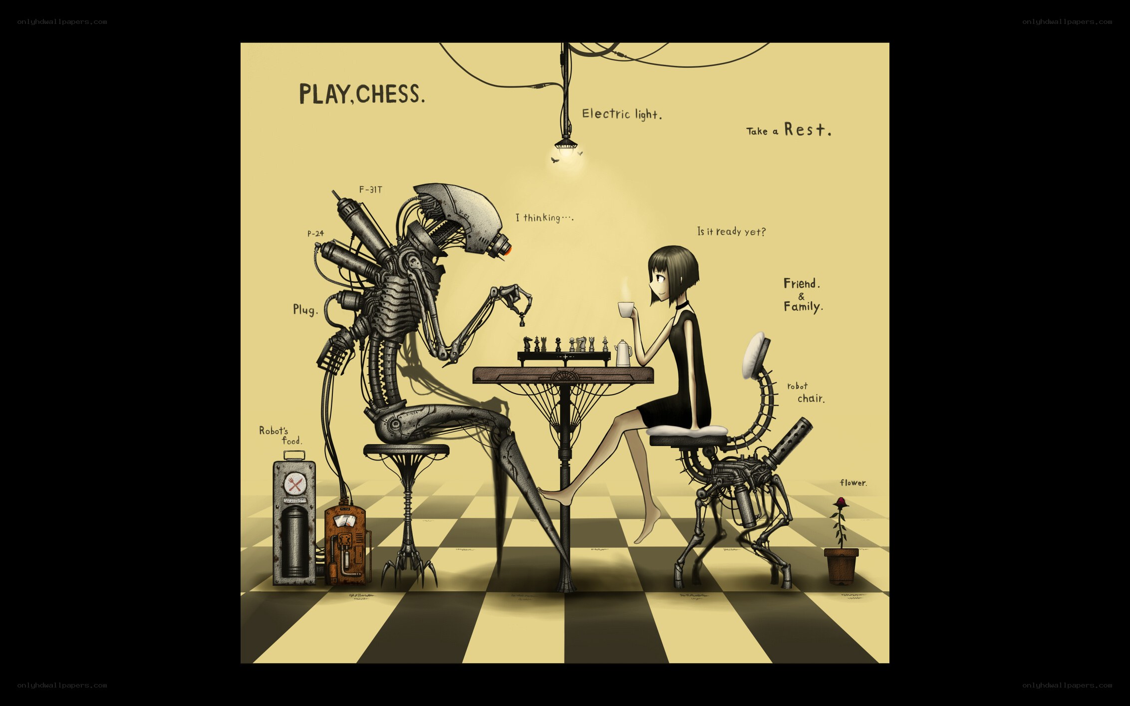 Robot plays chess with girl