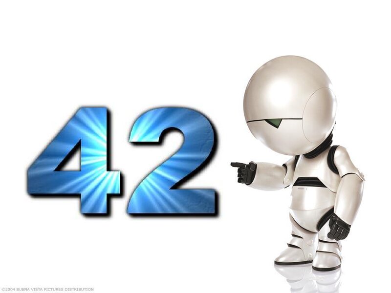 robot pointing at number 42