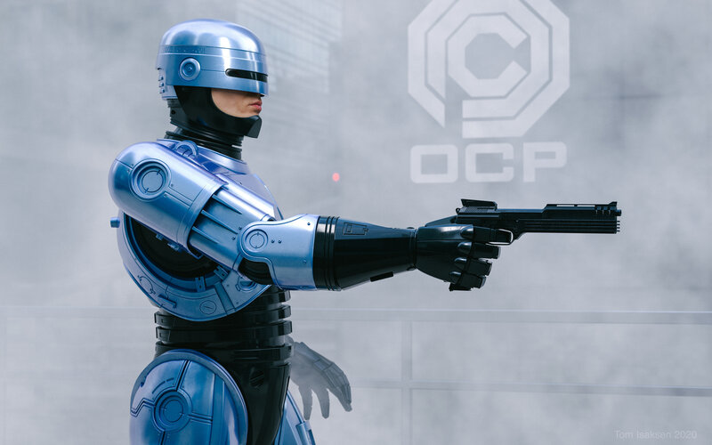 Robot Police Officer — Blue, Dramatic, Photograph