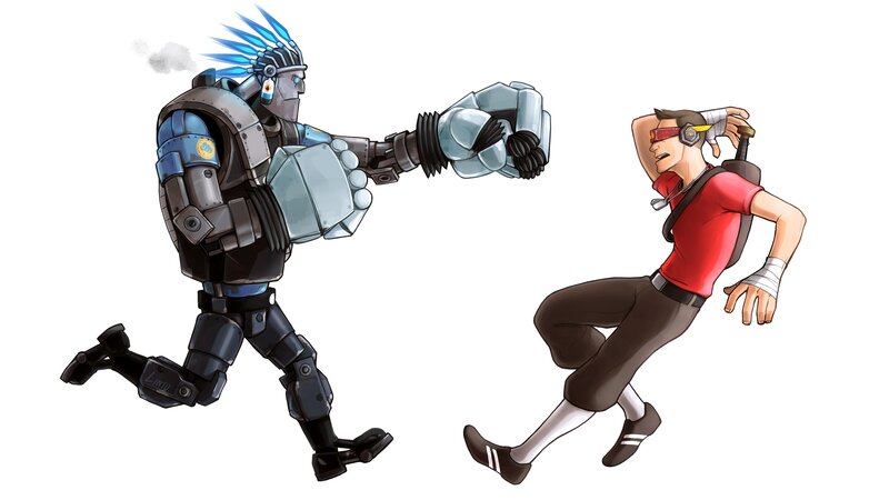 robot punching man