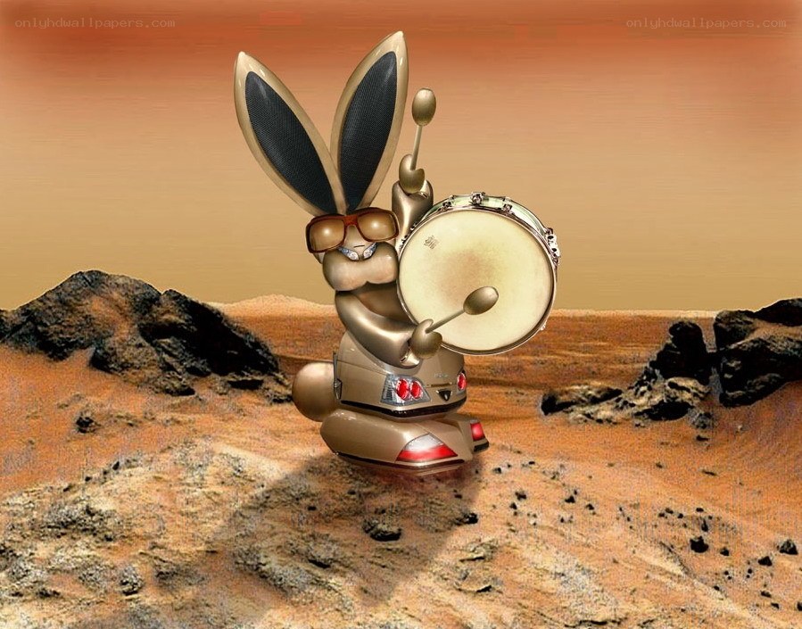 robot rabbit drummer on mars