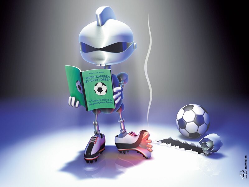 robot reading soccer book