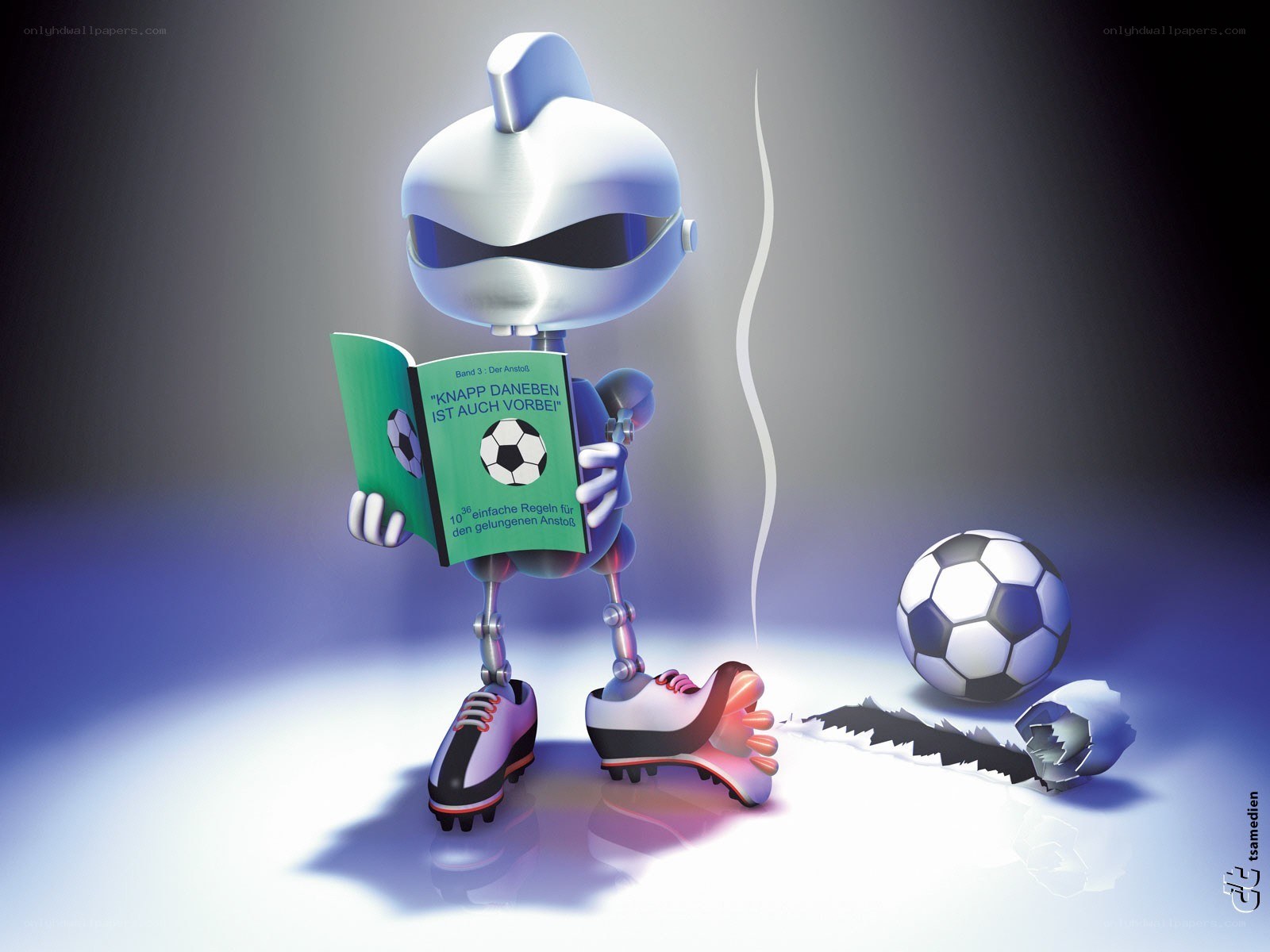 robot reading soccer book
