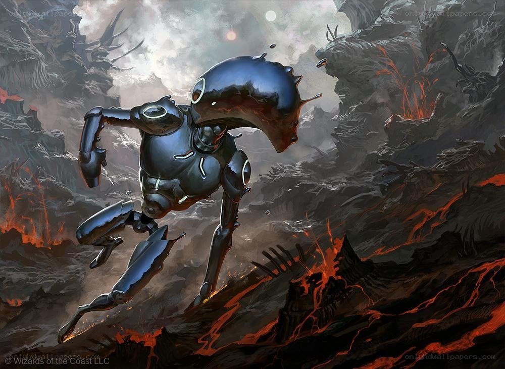 robot running through lava