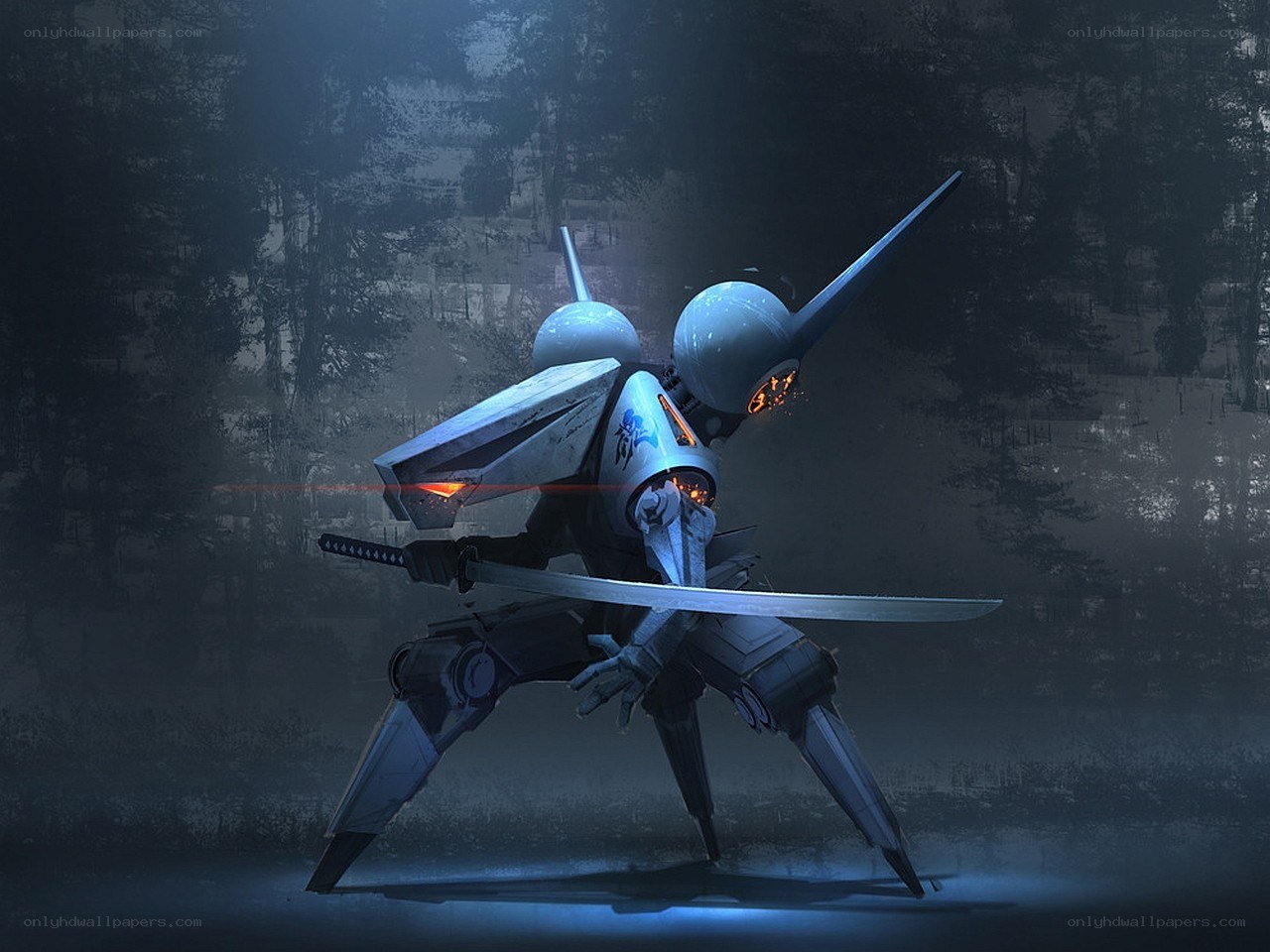 robot samurai in forest