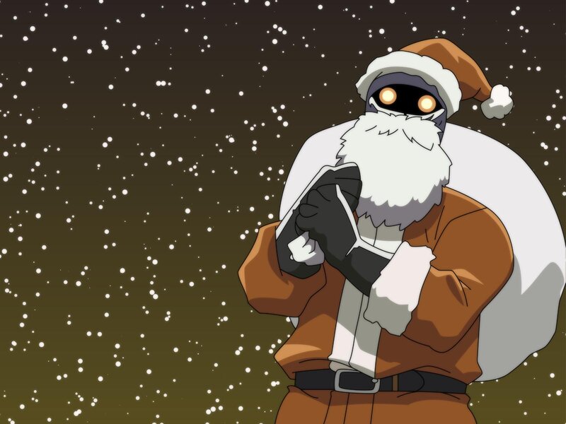 robot santa in snow