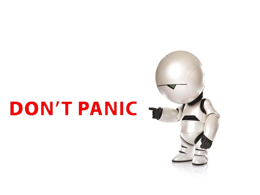 robot saying don't panic