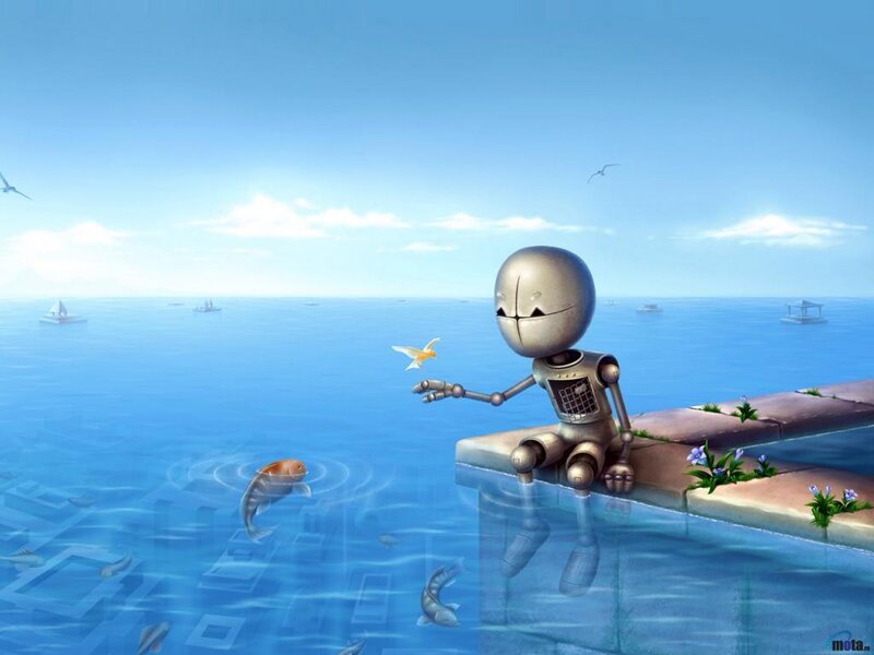 Robot Sitting by Water