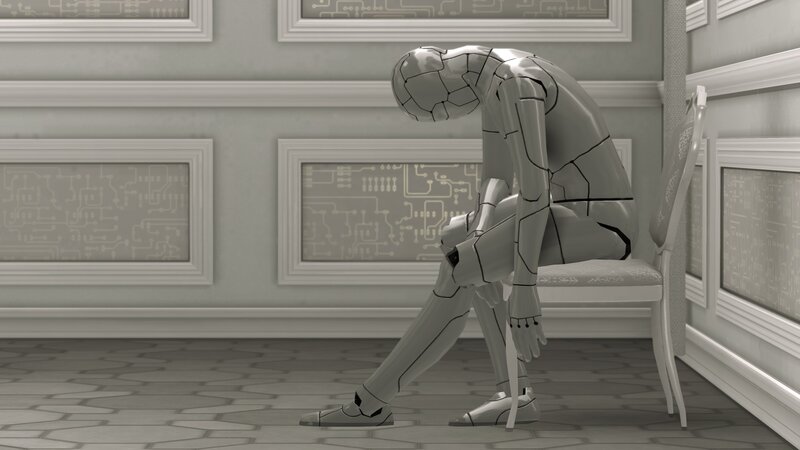 robot sitting in sadness