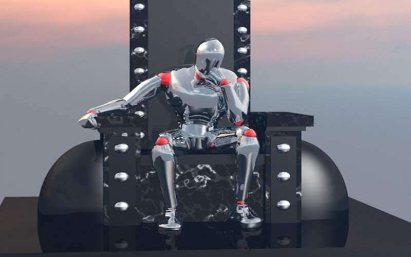 robot sitting on throne