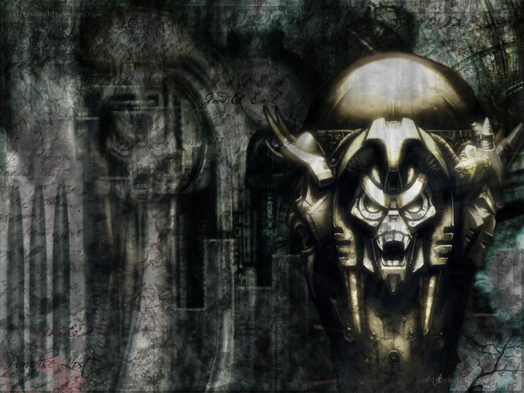 robot skull in dark city