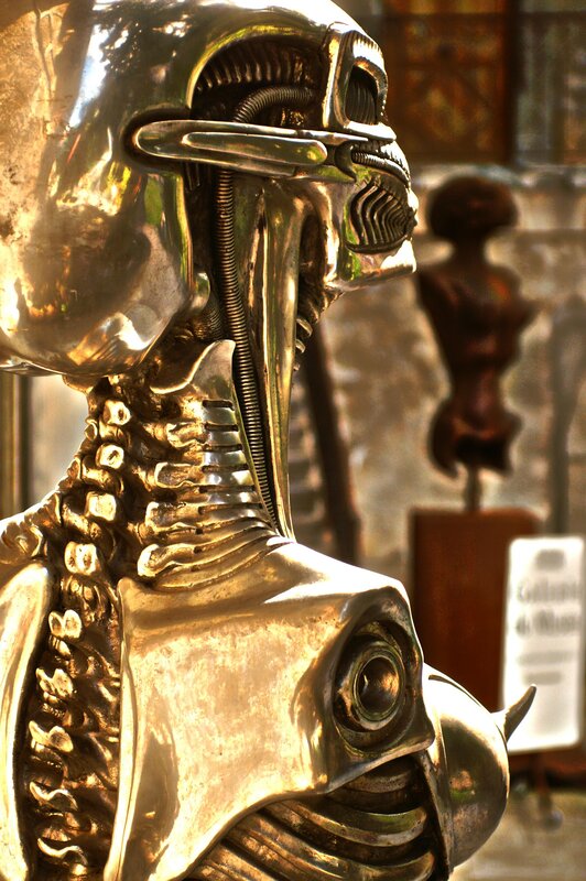 robot skull sculpture