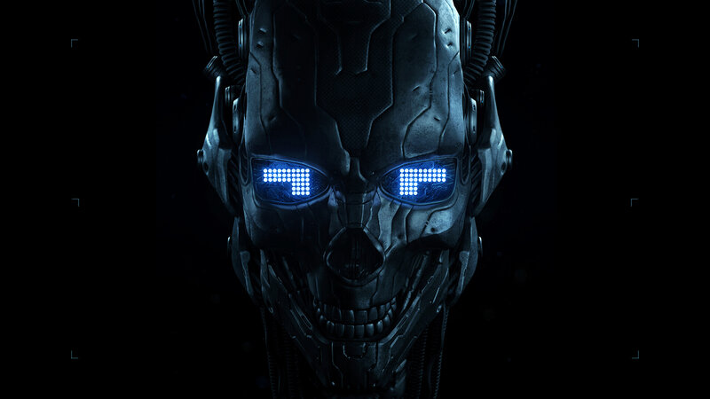 Robot Skull with Glowing Eyes — Black