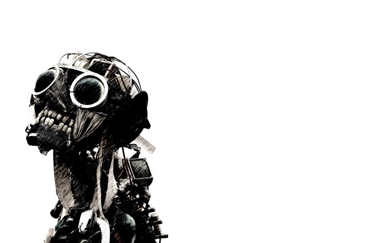 robot skull with goggles