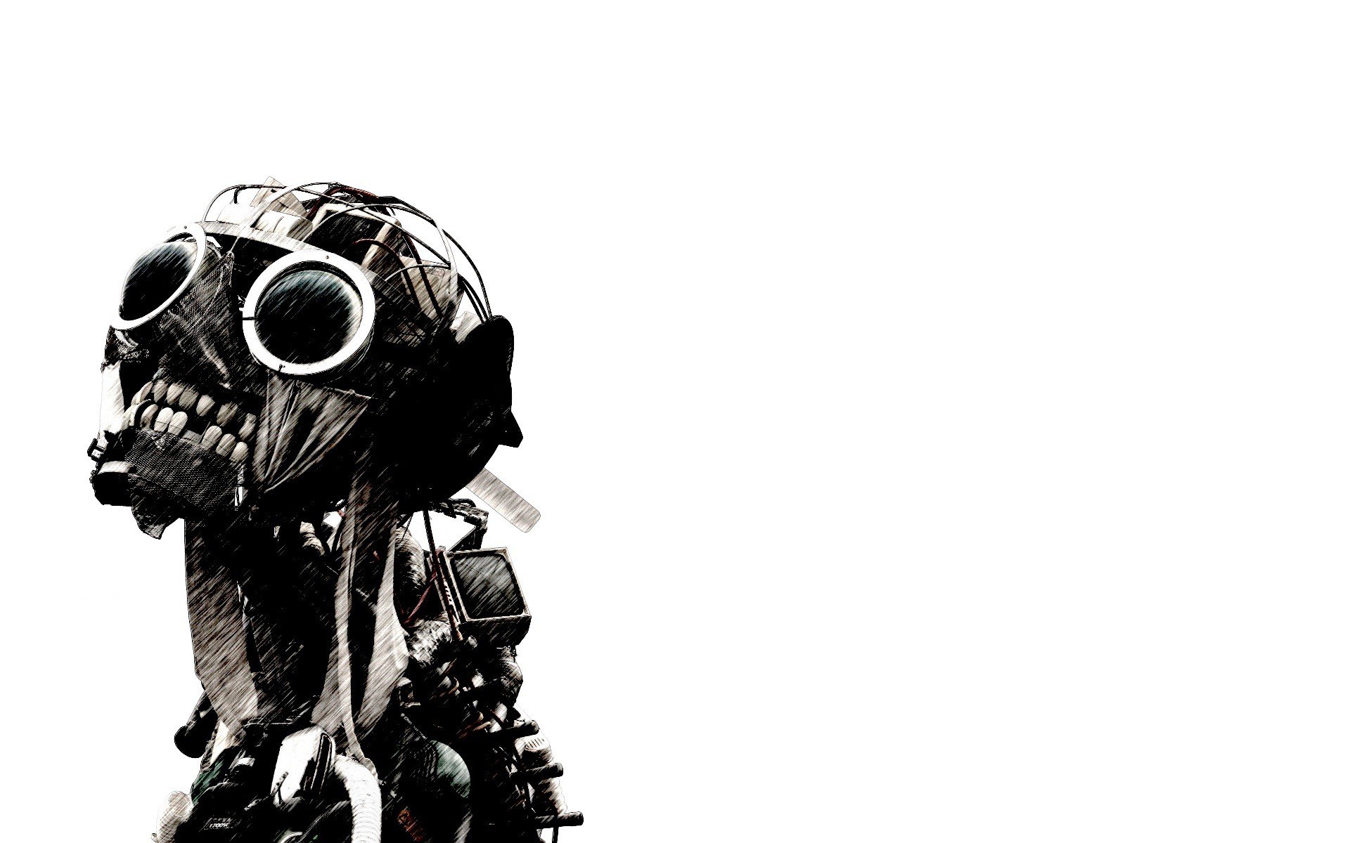robot skull with goggles