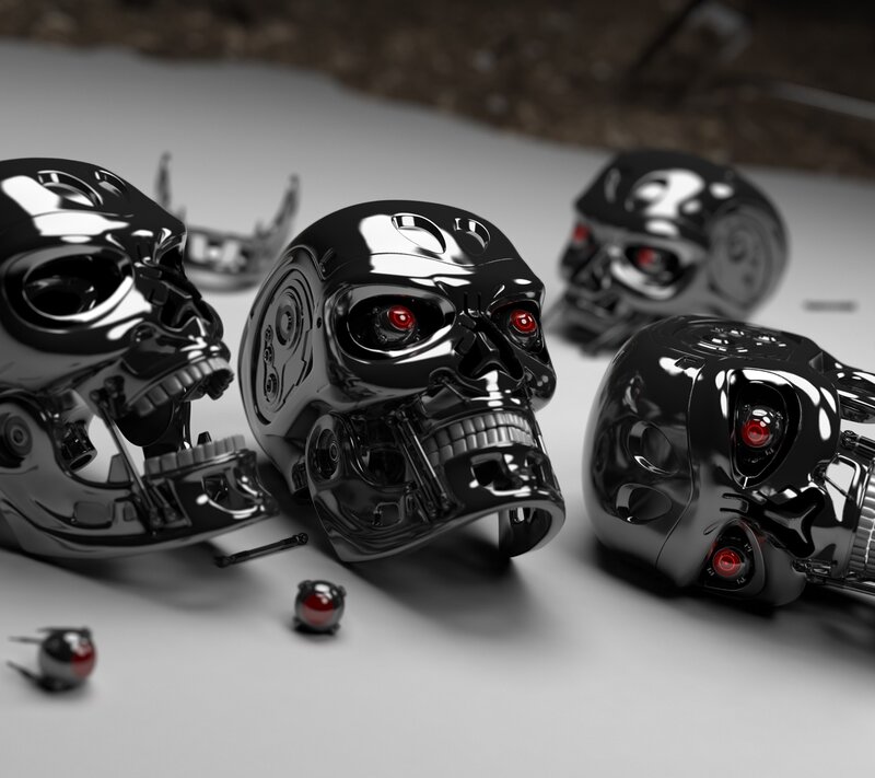 Robot Skulls on Floor — Black