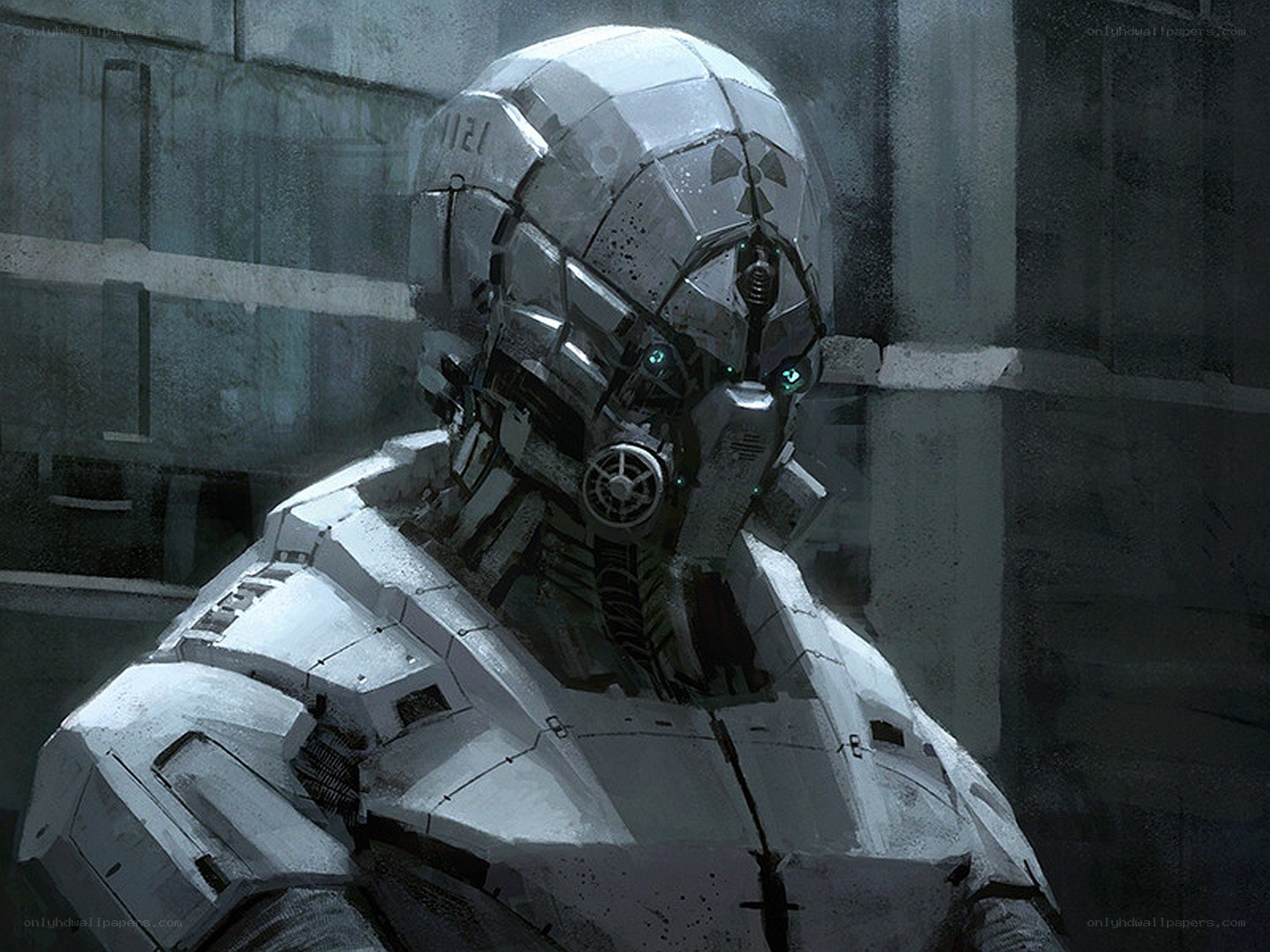 robot soldier in a bunker