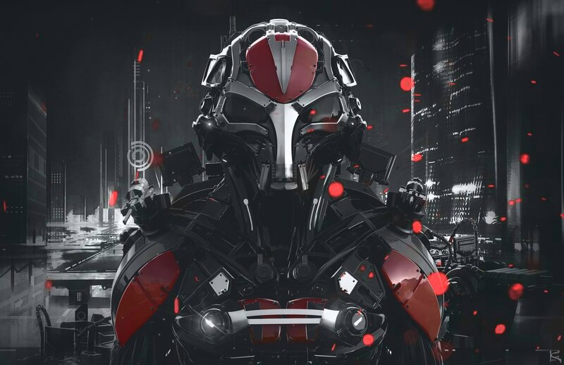 Robot Soldier in City — Black