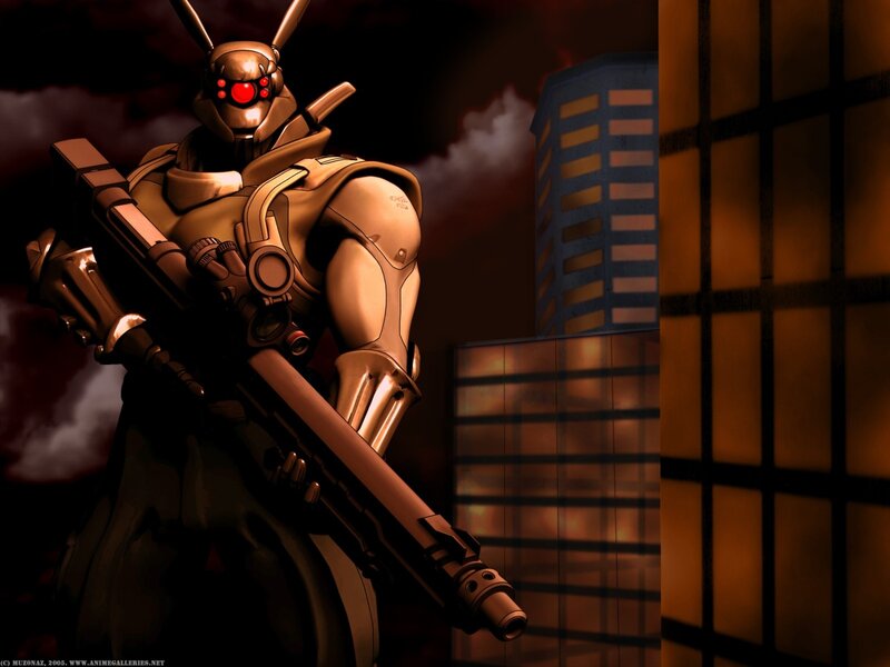 robot soldier in city