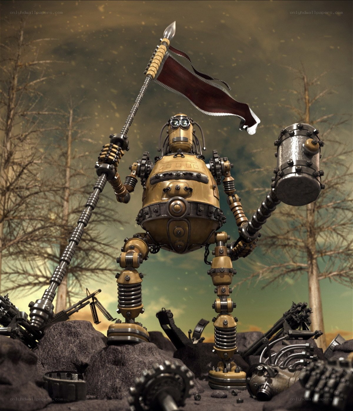 robot soldier with flag