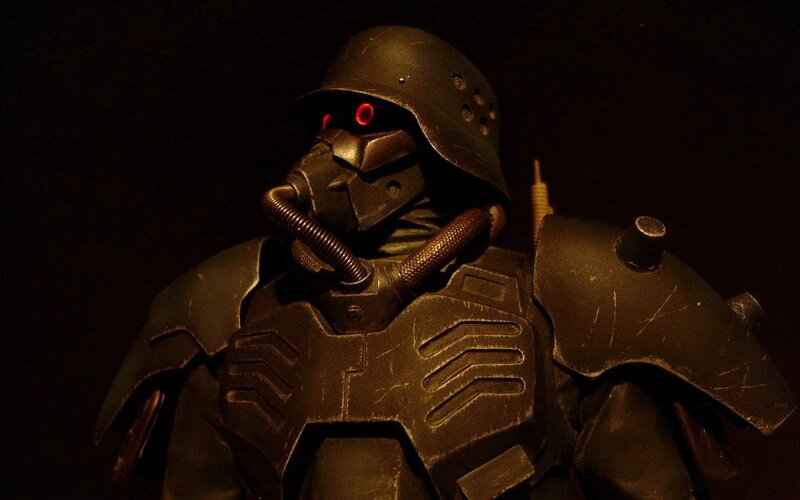 robot soldier with red eyes