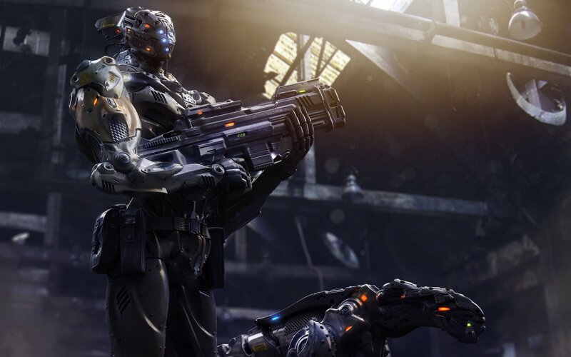 Robot Soldier with Weapon — Black