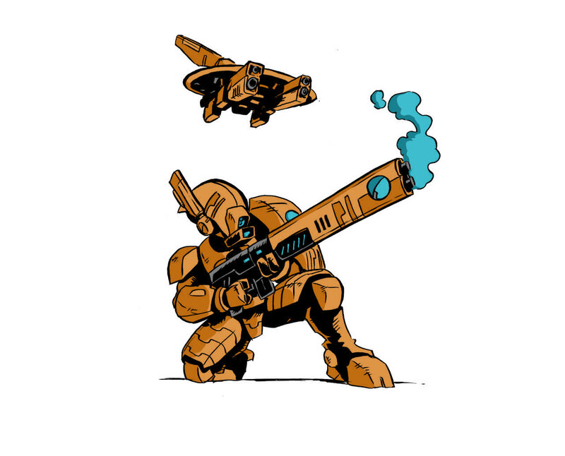 Robot Soldier with Weapon — Brown
