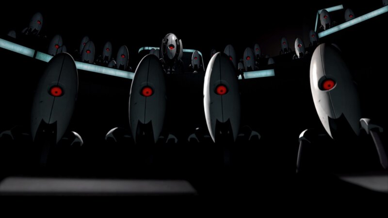 robot soldiers in dark room