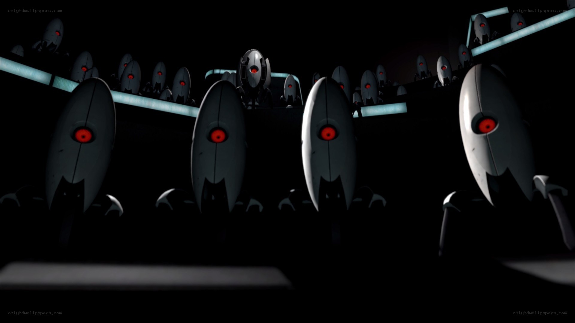 robot soldiers in dark room