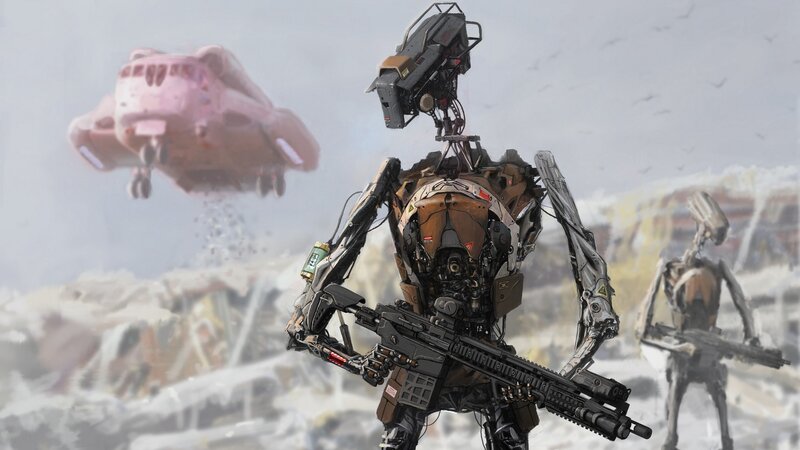 Robot Soldiers in Desert — Gray