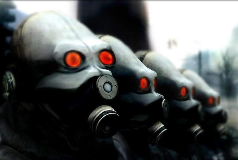 robot soldiers in gas masks
