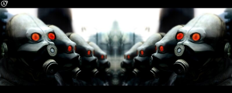 robot soldiers in gas masks