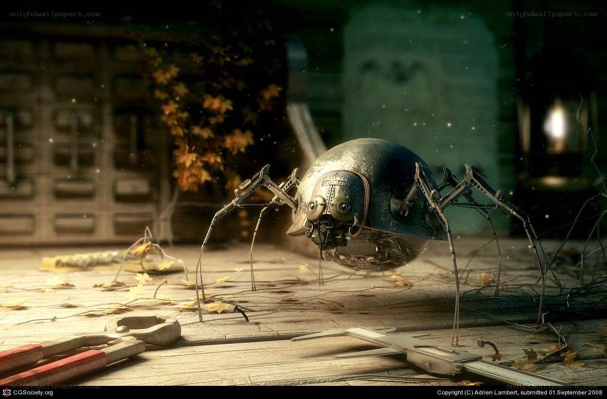 robot spider in abandoned room