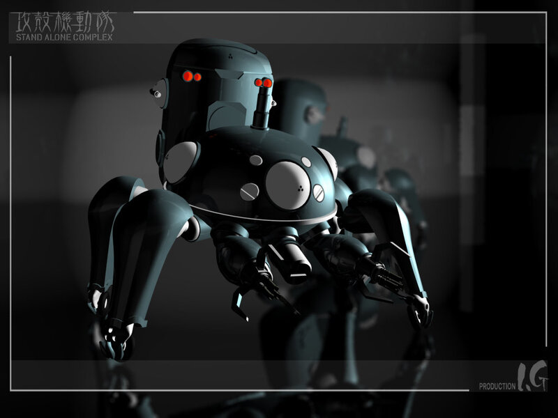 robot spider in dark room