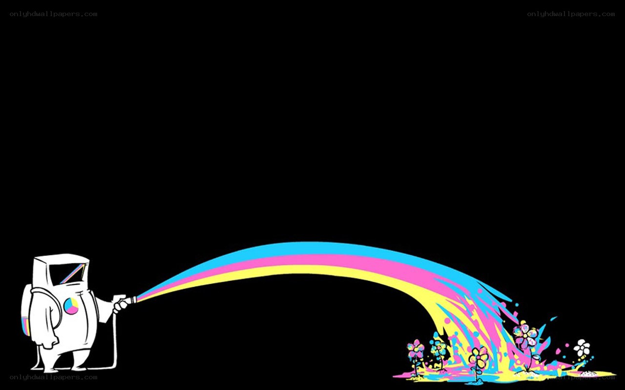 robot spraying rainbow