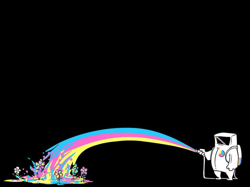 robot spraying rainbow