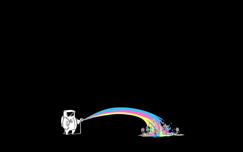 Robot Spraying Rainbow — Black, Playful