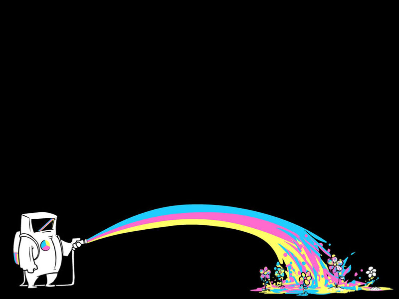 robot spraying rainbow