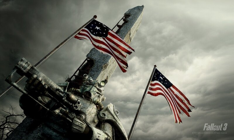 Robot Statue with Flags